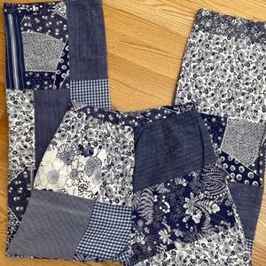 Navy and white patchwork cotton wide leg pants